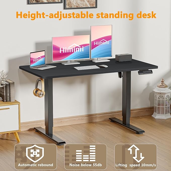 Himimi Electric Standing Desk Adjustable Height,63 x 24 inch Sit Stand up Adjustable Desk with Memory Presets,Portable Computer Desk for Gaming/Working,Free Hook, Lockable Wheels,Mouse Pad,Black