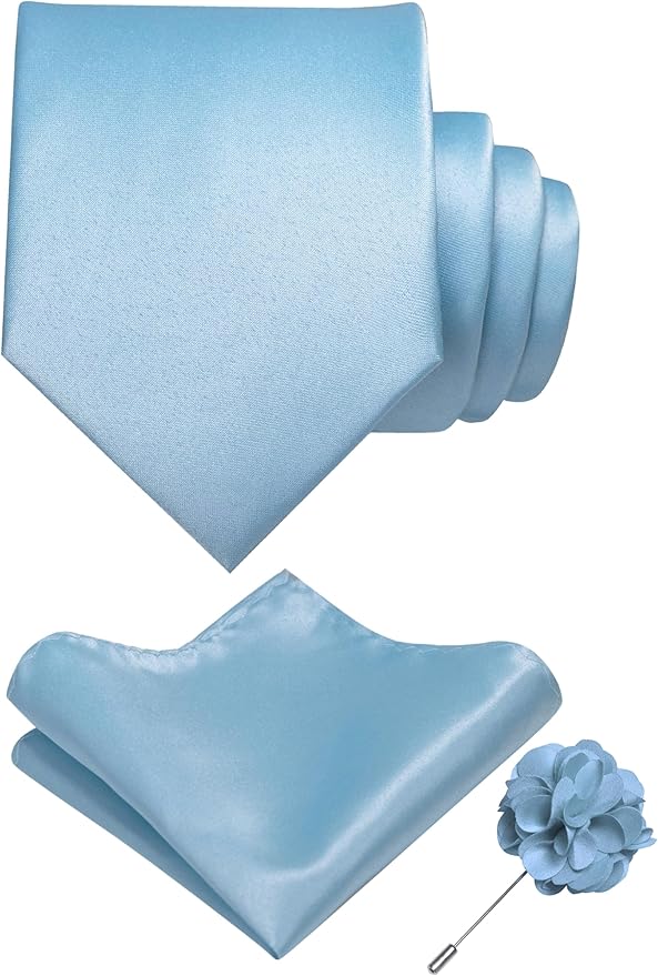 RBOCOTT Solid Color Tie and Pocket Square Hankerchief with Lapel Pin Set for Men