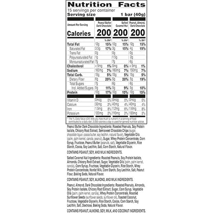 Nature Valley Protein Bars Variety Pack, Gluten Free Chewy Granola Snack Bars, 10g Protein, Peanut Butter Dark Chocolate, Salted Caramel Nut, Peanut Almond Dark Chocolate, 15 Count, 21.3 oz Box