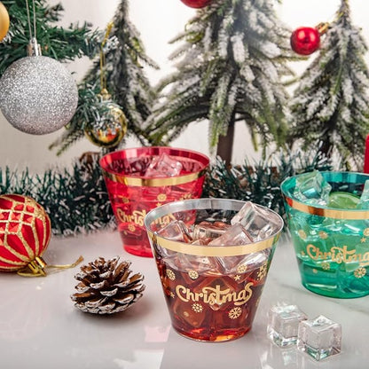 WELLIFE 60Pcs 9oz Christmas Party Cups, Christmas Cups Disposable, Includes 20 Each of Three Color Plastic Cups for Xmas