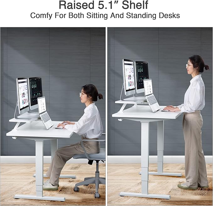 AVLT Clamp Desk Shelf Dual 32" Monitor Riser With Slide-out Holder for Convertible Laptop, Tablet, Smartphone (Black) - Floating Stand (Clamp-On Shelf Only)