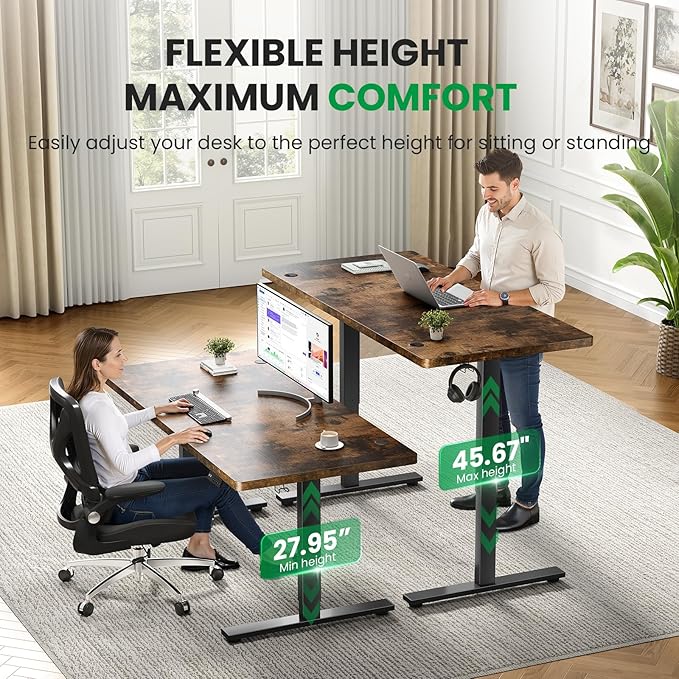 Electric Standing Desk Adjustable - 71x30 Inch Sit Stand Desk with 1 Inch Thick Tabletop, Double Beam Frame, 3 Memory Height Adjustment, Cable Management for Home Office