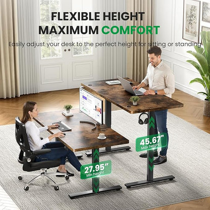 Electric Standing Desk Adjustable - 63x30 Inch Sit Stand Desk with 1 Inch Thick Tabletop, Double Beam Frame, 3 Memory Height Adjustment, Cable Management for Home Office