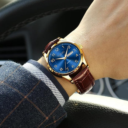 Men's Watch Big Face Easy Read Arabic Numeral Dress Watches for Men Classic Black Brown Leather Band Analog Mens Wrist Watch with Day and Date Fashion Business Waterproof Luminous Quartz Watch