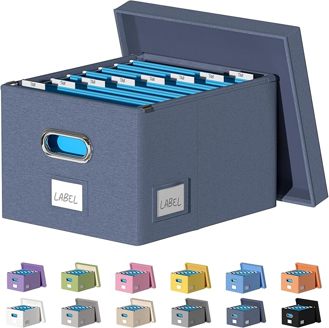 File Organizer Collapsible Storage Box for Office File Box with Lids Document Organizer for Office and Home Easy Slide Durable Hanging File Box (Navy Blue)