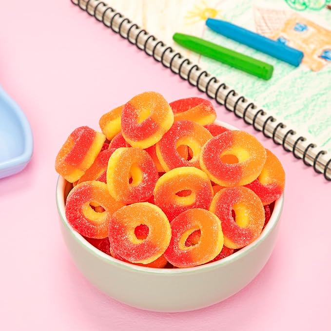 Kervan Candy Bebeto Peach Rings - Fruity, Soft, Sweet & Sour Gummy Candy Bulk for Kids, Gift Snacks and Parties - Peach Gummies Big Party Size Bag (5 lbs)