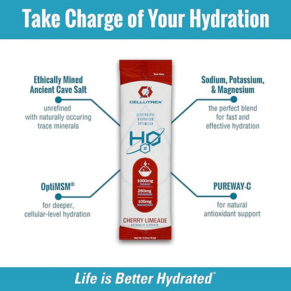 Cellutrex® H2O Electrolytes – Electrolyte Powder Drink Mix, Zero Sugar, Natural Salt Hydration Packets for Recovery and Wellness, Cherry Limeade, 20 Sticks
