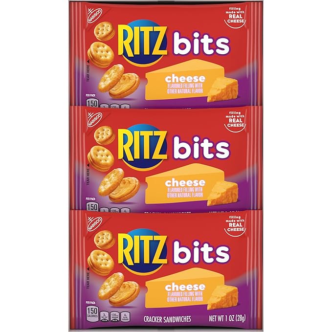 RITZ Bits Cheese Sandwich Crackers, Bulk Lunch Snacks, 48 Snack Packs (4 Boxes)