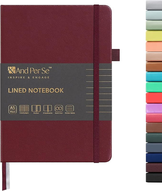 &And Per Se Lined Journal Notebook, 160 Pages, A5 5.7 x 8 inches College Ruled Thick Paper Notebook Journals (1 Pack, Dark Red)