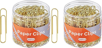 NEEWAY Gold Paper Clips, 200 Count Large Size, 2 Inch Jumbo Paperclips, Stylish Gold-Plated Paper Clip (Pack of 2)
