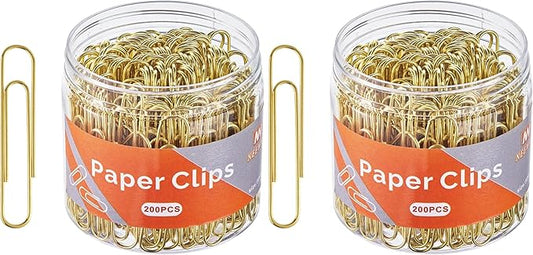 NEEWAY Gold Paper Clips, 200 Count Large Size, 2 Inch Jumbo Paperclips, Stylish Gold-Plated Paper Clip (Pack of 2)
