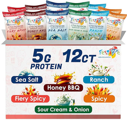 Snack Festive Variety Pack Roasted Chickpea Snacks, 12 Bags 1 oz Crunchy Protein Garbanzo Beans, Healthy Nut Free Vegan Non-GMO Soy-Free Balanced Macro
