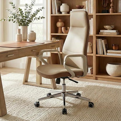 EUREKA ERGONOMIC Clara Executive Office Chair, Modern Leather Desk Chair with Back Support, Aesthetic Home Office Chair with 3-Position Recline Lock(Pack of 5, Beige-Brown)