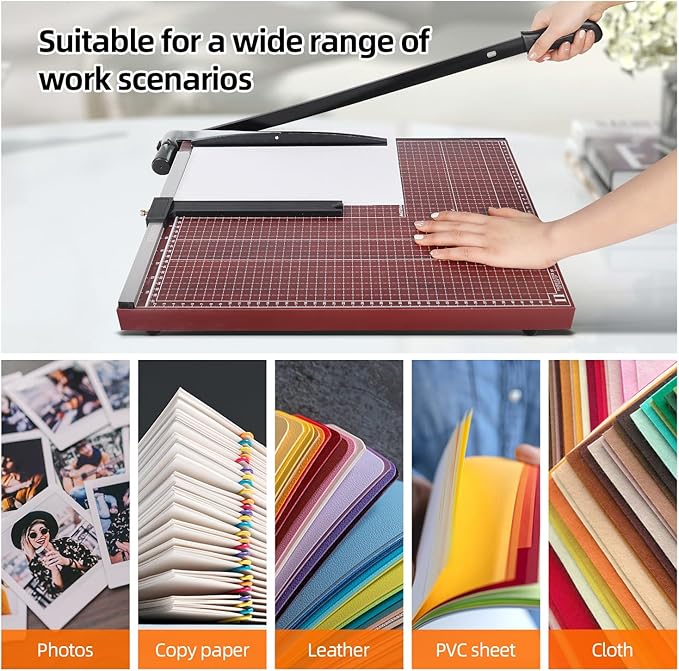 A3 Paper Cutter Paper Trimmer Heavy Duty Paper Slicer with Safety Guard and Blade Lock 18" Cut Length. Guillotine for Cardstock Metal Base Wide Use for Office, School, Home(Red)