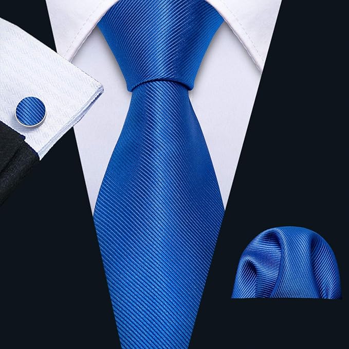 Barry.Wang Tie Sets for Men Silk Solid Necktie Stain Ties Handkerchief Pocket Square Cufflinks Wedding Business Dyed