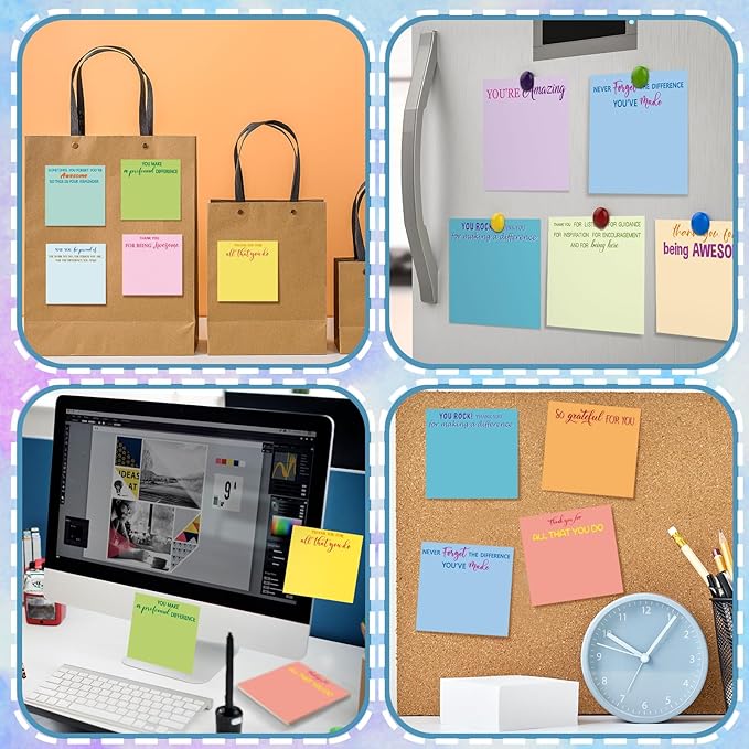 Yinder 12 Pcs Employee Appreciation Sticky Notes Xmas Gift Bulk Motivation Note Pads Mini Inspirational Note Gift for Teacher Nurse Staff Coworker Office Supply 3 x 3'' (Appreciation,Multicolor)