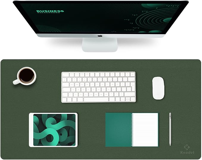 K KNODEL PU Leather Desk Mat – Large Mouse & Keyboard Pad, Dual-Sided Desk Protector, 35.4×17" (Dark Green)