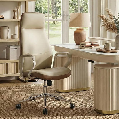 EUREKA ERGONOMIC Clara Executive Office Chair, Modern Leather Desk Chair with Back Support, Aesthetic Home Office Chair with 3-Position Recline Lock(Pack of 5, Beige-Brown)