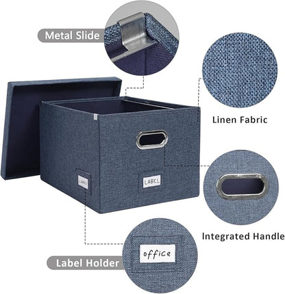 File Organizer Collapsible Storage Box for Office File Box with Lids Document Organizer for Office and Home Easy Slide Durable Hanging File Box (Navy Blue)