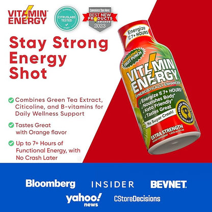 Vitamin Energy Immune+ Extra Strength Energy Shot Fruit Punch 48 Pack, 260mg Natural Caffeine, B-Vitamins, Citicoline, Green Tea, Immunity & Focus Support, Zero Sugar, Gluten-Free 1.93 fl oz