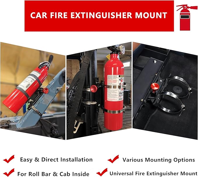 Quick Release Fire Extinguisher Mount - Aluminum Adjustable UTV Roll Bar Fire Extinguisher Holder Mounting Bracket for Jeep Wrangler TJ JK JL JKU Polaris RZR Ranger Cam-Am X3, Silver