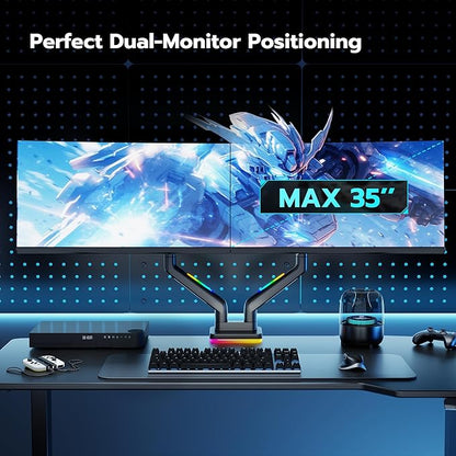 ARES WING Dual Monitor Mount for 17-35 Inch Ultrawide Heavy Duty Curved Screen, Computer Monitor Arm Desk Mount, Gas Spring Adjustable Vesa Stand, Black