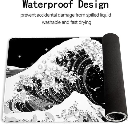 MEWOOCUE® Gaming Mouse Pad for Desk,Large Sea Wave Mousepad Laptop,Black White Japanese Anime Mouse Mat,Long XXL Waterproof Keyboard Pads,Big Non-Slip Mouse Pads for Game Office Home（31.5 x 11.9 in）