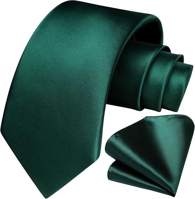 HISDERN Mens Solid Color Ties Formal Satin Necktie and Pocket Square Set Classic Wedding Business Tie & Handkerchief