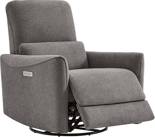 CHITA Power Recliner Chair Swivel Glider, FSC Certified Fabric Living Room Reclining Sofa Chair with Lumbar Support, Metal Grey