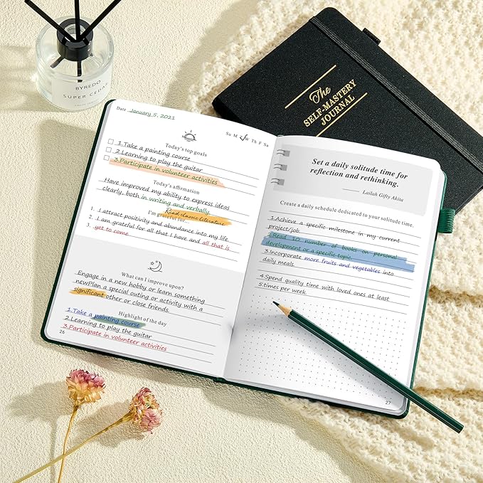 JUBTIC Self-Mastery Journal for Men - Gratitude Journal for Daily Reflection, Positivity and Self-Care and Reflection - Guided Manifestation Journals - Goal Journal for Women & Men(Dark Green)