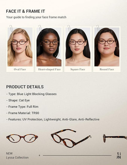 TIJN Olisa Blue Light Blocking Glasses for Women Men,Oval Glasses Frame Bluelight Glasses for Gaming/Computer/Screen