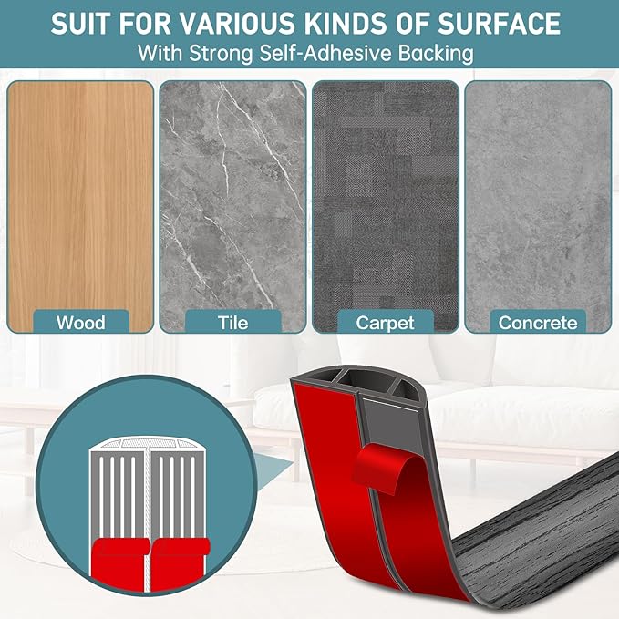 Floor Cord Cover Self Adhesive Cord Hider Floor Extension Cord Covers for Floor Power Cord Protector Cable Management Prevent Cable Trips Cable Cavity 0.51" W x 0.31" H (Deep Grey Wood, 20Ft)
