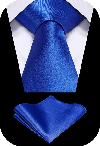 TIE G 5pcs Tie Set in WHITE OR BLACK GIFT BOX: Solid Color Necktie, Satin Bow Tie, Pocket Square, Lapel, Cuff Links