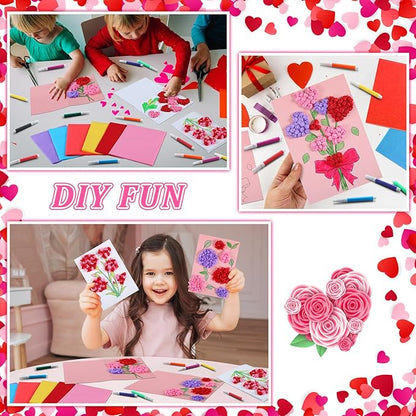 Motipuns 24 Sets Valentine's Day Card Making Kits DIY Valentine Tissue Paper Rose Craft Make Your Own Greeting Card Making Kit Flower Craft for Home Valentines Exchange Gift Party Activities