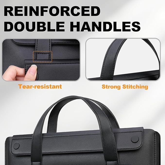 Lacdo 14 Inch Laptop Sleeve Case Bag for HP 14" Laptop, Lenovo Dell ASUS Acer Chromebook 14, HP Stream 14, Dell Latitude 14, ASUS Vivobook 14, Leather Computer Bag with 3 Compartments & Handle, Black