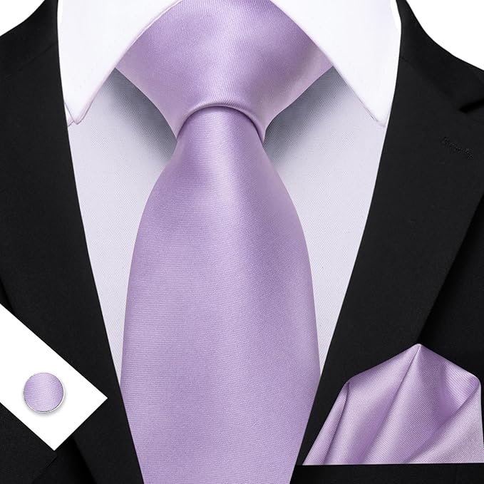 Barry.Wang Tie Sets for Men Silk Solid Necktie Stain Ties Handkerchief Pocket Square Cufflinks Wedding Business Dyed