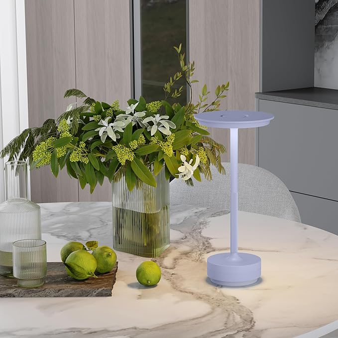 Rechargeable Table Lamps Cordless, Portable 5000mAh Outdoor Table Light, 3 Color Stepless Dimming LED Table Lamp with Memory Function, for Home/Dinner/Patio/Restaurant.(Light Purple)