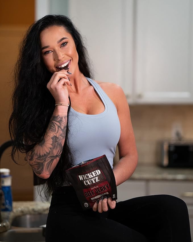 Wicked Cutz BBQ Mesquite Beef Jerky, 21g Protein Per Bag, Tender & Easy to Chew Alternative to Beef Sticks, USA Made High Protein Carnivore Snacks (2 Bags)