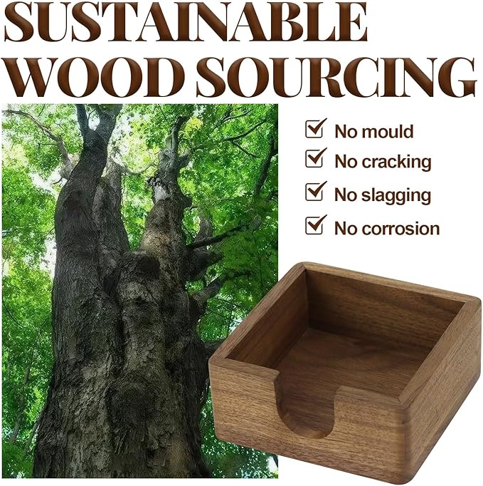 Buqoo North American Walnut Wood Sticky Note Holder, 4 x4 in Self Stick Note Pad Holder, Post It Note Dispenser Desk Organizer Suitable for Home, Corporate Executives Office Desk Accessories