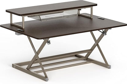 SHW 36-Inch Over Desk Height Adjustable Standing Desk with Monitor Riser, Espresso