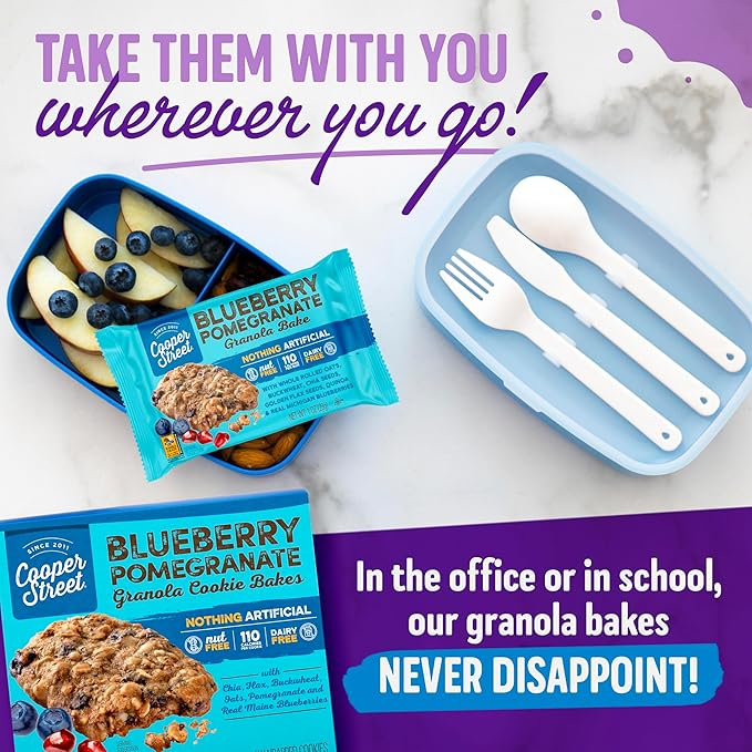 Cooper Street Granola Bakes in Delicious Blueberry Pomegranate Flavor | Healthy Chewy Granola Bars with Chia, Flax, Buckwheat and Oats | Individually Wrapped Healthy Breakfast Bars | 6 oz | 2 Pack