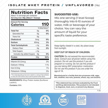Muscle Feast Grass-Fed Whey Protein Isolate, All Natural Hormone Free Pasture Raised, Whey Isolate Protein Powder for Men and Women, Clean, Non-GMO & Gluten-Free, Isolate Protein - Unflavored, 1lb