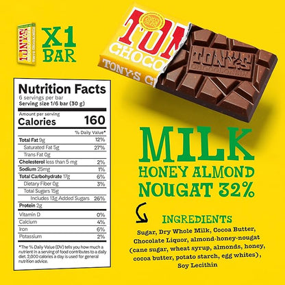 Tony’s Chocolonely Super Duper Milk Chocolate Candy Bar Bundle, Milk & White Chocolate With Sea Salt, Caramel, Pretzel Toffee, Almond, Hazelnut, Made From Quality Fairtrade Cocoa, 6 Bars, 6.35 Oz Each