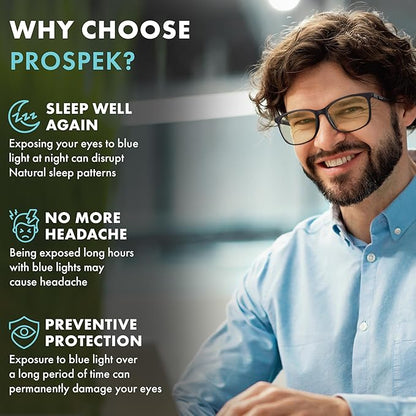 Prospek Mens Blue Light Glasses,CARBON - High Optical Quality Lenses and Ultra Light Frame