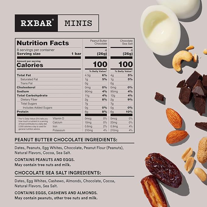 RXBAR Minis Protein Bars, Protein Snack, Snack Bars, Variety Pack, 7.3oz Box (8 Count)