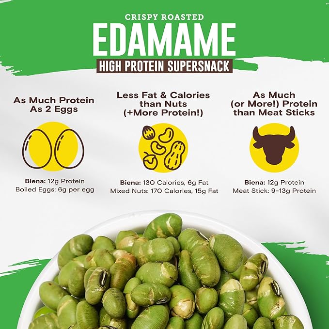 Biena Crispy Roasted Edamame Beans Snack – High Protein Low Carb Snack for Adults & Kids, 12g Protein per Serving - Made w/Avocado Oil – Vegan, Gluten-Free – 10-Pack, 1.05oz Bags, Chili Lime