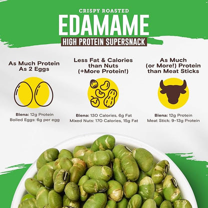 Biena Crispy Roasted Edamame Beans Snack – High Protein Low Carb Snack for Adults & Kids, 12g Protein per Serving - Made w/Avocado Oil – Vegan, Gluten-Free – 10-Pack, 1.05oz Bags, Chili Lime