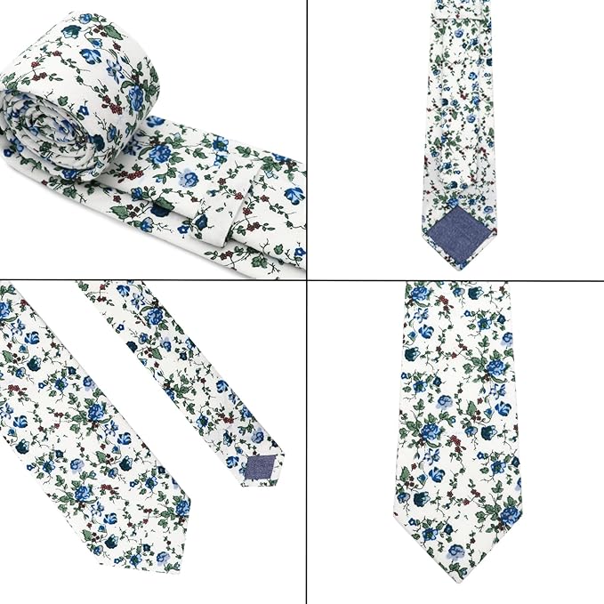 Cotton Floral Ties for Men 2.76" Men's Skinny Tie Linen Flower Printed Neck Tie for Wedding Dating Party