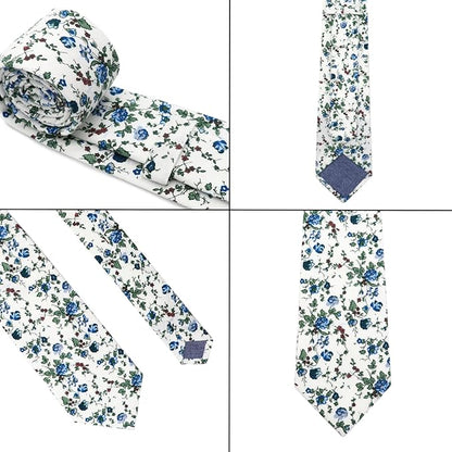 Cotton Floral Ties for Men 2.76" Men's Skinny Tie Linen Flower Printed Neck Tie for Wedding Dating Party