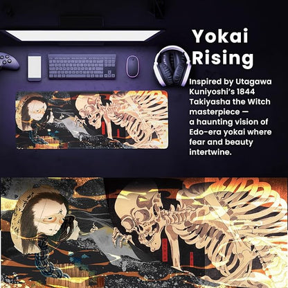 BELLEMOND Japanese Art Desk Mat | Large 31.5x11.8in Desk Pad | Mouse Pad for Keyboard & Mouse | Non-Slip Base, Water-Repellent, Smooth Precision | Yokai Rising